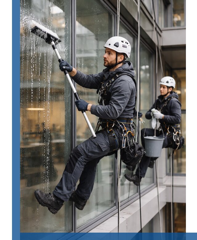 Профессиональная мойка витражей промышленными альпинистами в Кемерово