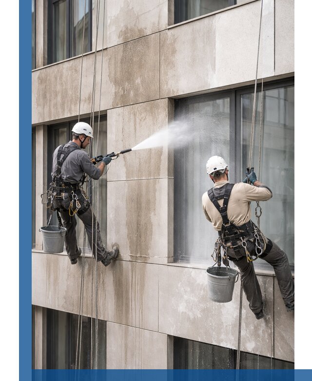 Послестроительная мойка фасада промышленным альпинизмом в Кемерово