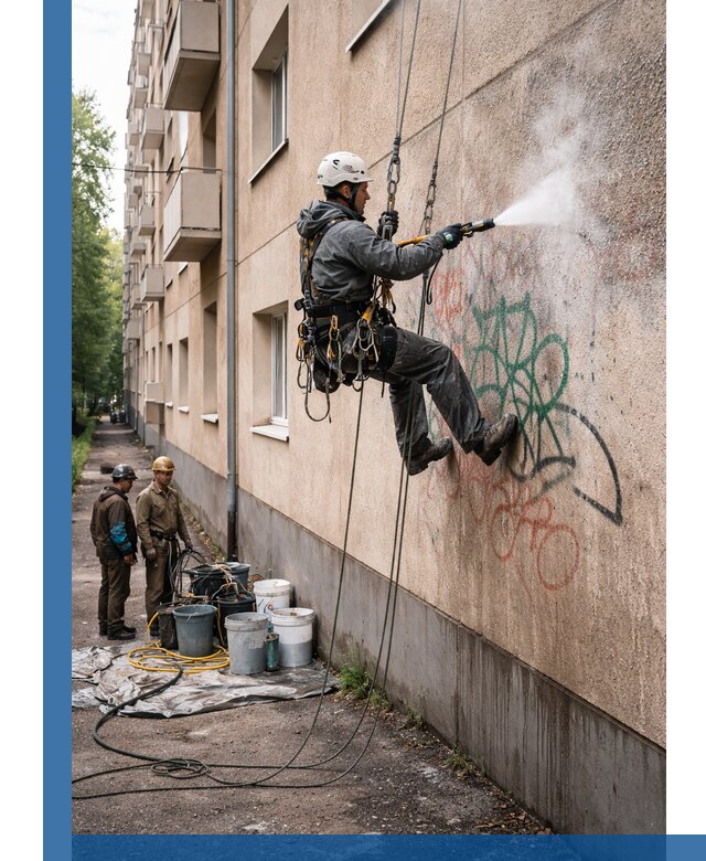 Удаление граффити с фасада в Кемерово без следов и повреждений