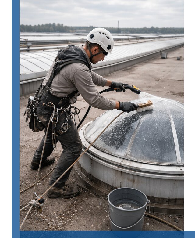 Мойка зенитных фонарей на кровле для промышленных объектов в Кемерово