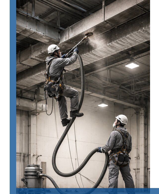 Обеспыливание потолочных конструкций в Кемерово промышленным альпинизмом