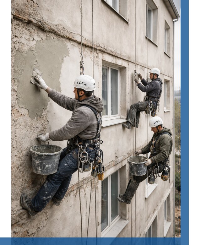 Ремонт штукатурного фасада в Кемерово от 780 р. под ключ | ВЫСОТНИК-Кмр