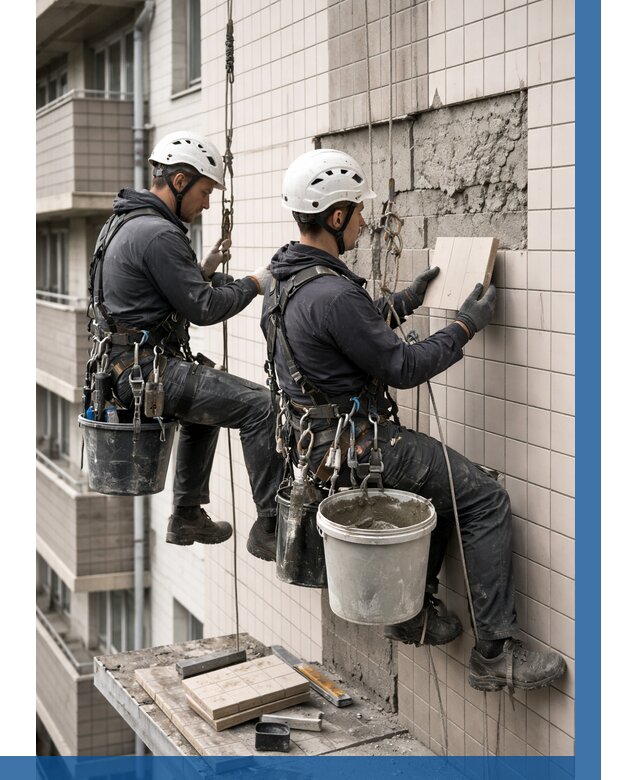 Ремонт облицовки фасада плиткой в Кемерово от 1873 р. | ВЫСОТНИК-Кмр