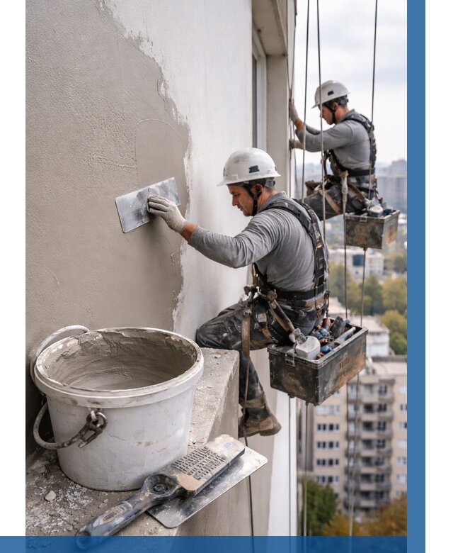 Шпаклевка фасада на высоте в Кемерово от 728 р. | ВЫСОТНИК-Кмр