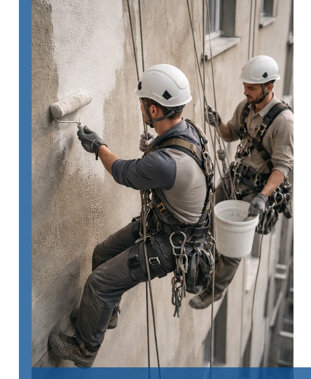 Грунтовка фасада на высоте в Кемерово промышленными альпинистами