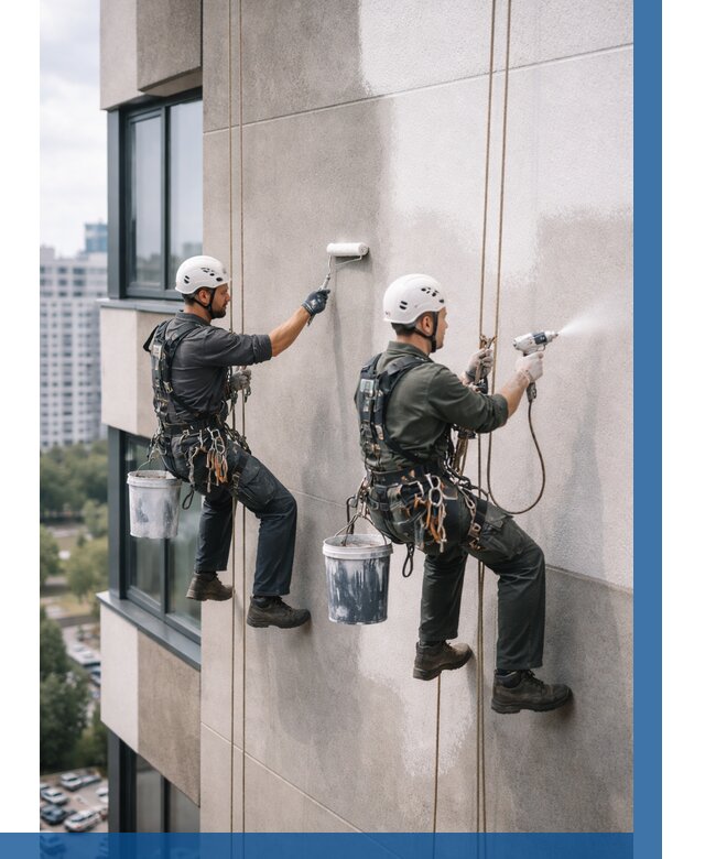 Покраска фасада альпинистами в Кемерово от 312 р. | ВЫСОТНИК-Кмр