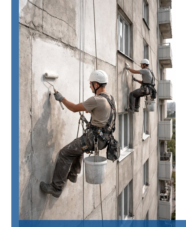 Покраска бетонного фасада в Кемерово для жилых и промышленных объектов