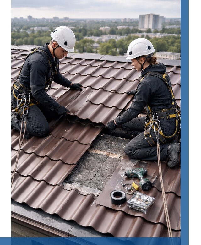 Ремонт металлочерепицы на крыше в Кемерово от 937 р. | ВЫСОТНИК-Кмр