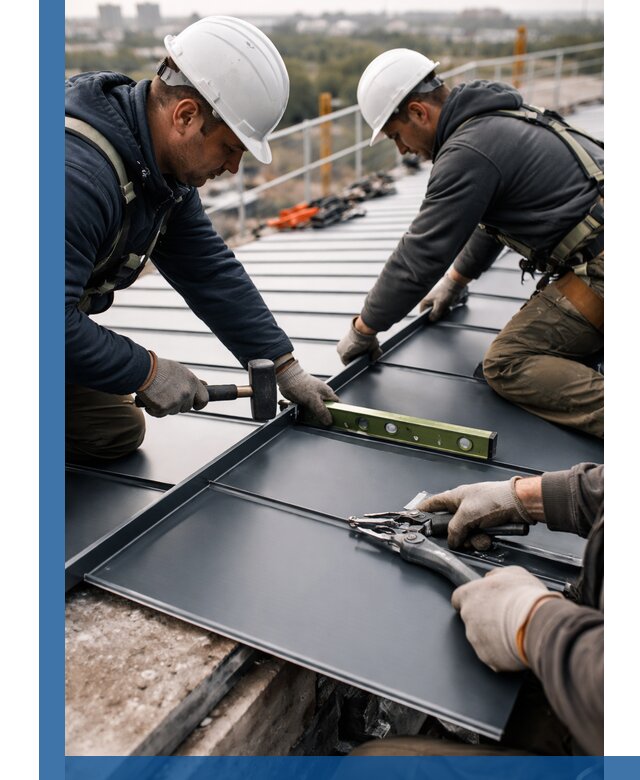 Монтаж фальцевой кровли в Кемерово для промышленных зданий