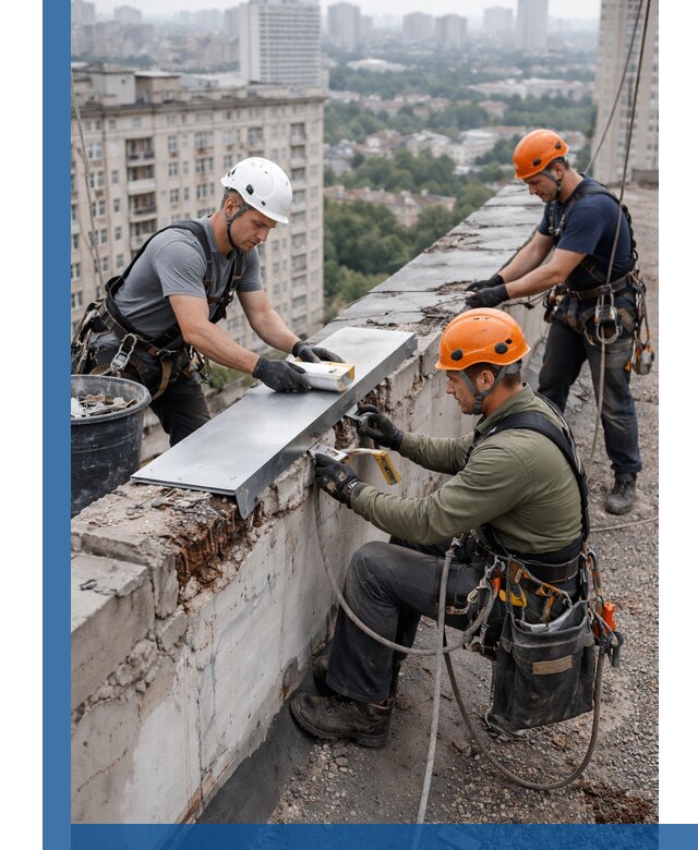 Ремонт парапета на кровле в Кемерово, высотные работы с гарантией