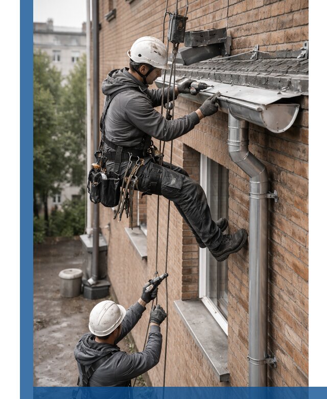 Монтаж водосточной системы на здании в Кемерово под ключ