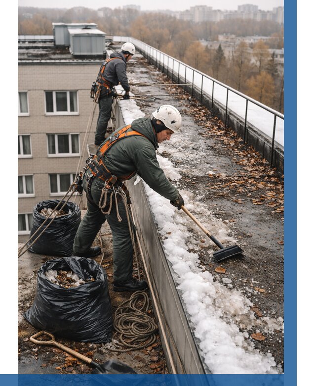 Очистка кровли по периметру в Кемерово от 572 р. | ВЫСОТНИК-Кмр