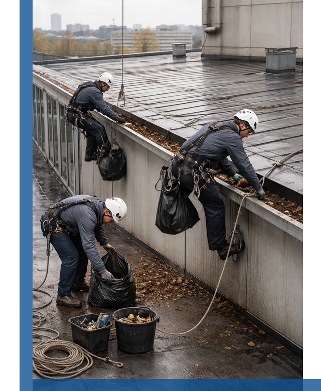 Очистка кровли по периметру в Кемерово силами промышленных альпинистов