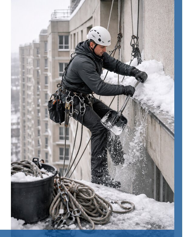 Очистка карнизов от снега в Кемерово от 312 р. | ВЫСОТНИК-Кмр