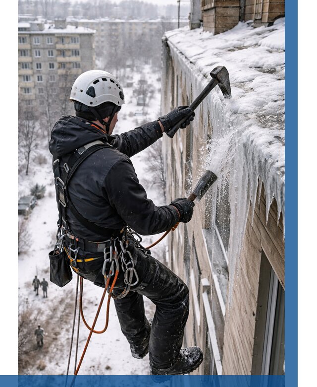 Сбивание сосулек с крыши в Кемерово по цене от 4683 р. | ВЫСОТНИК-Кмр