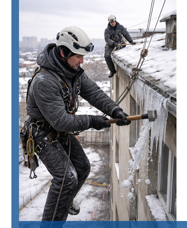 Сбивание и удаление сосулек с крыши в Кемерово безопасно