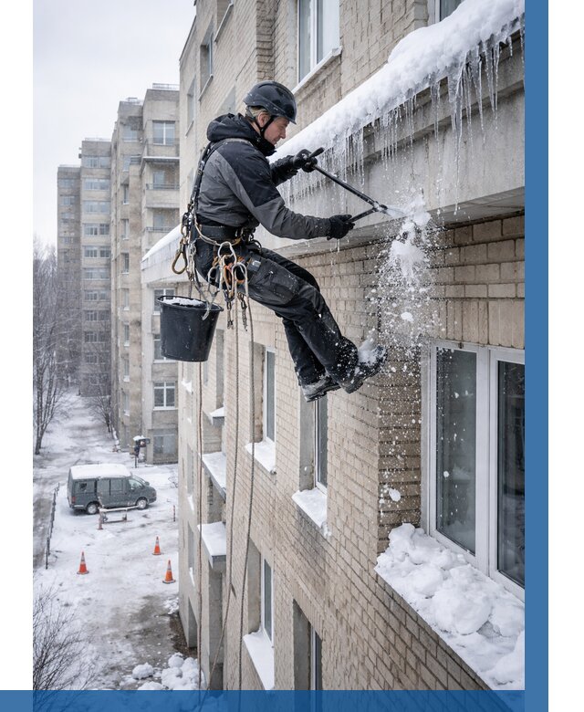 Удаление наледи с карнизов в Кемерово от 364 р. | ВЫСОТНИК-Кмр