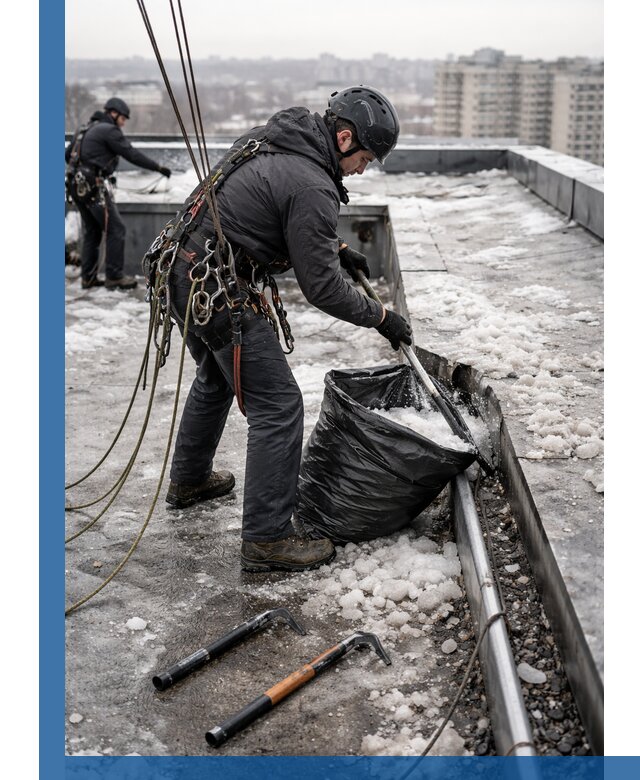 Аварийная очистка кровли в Кемерово от промальпинистов