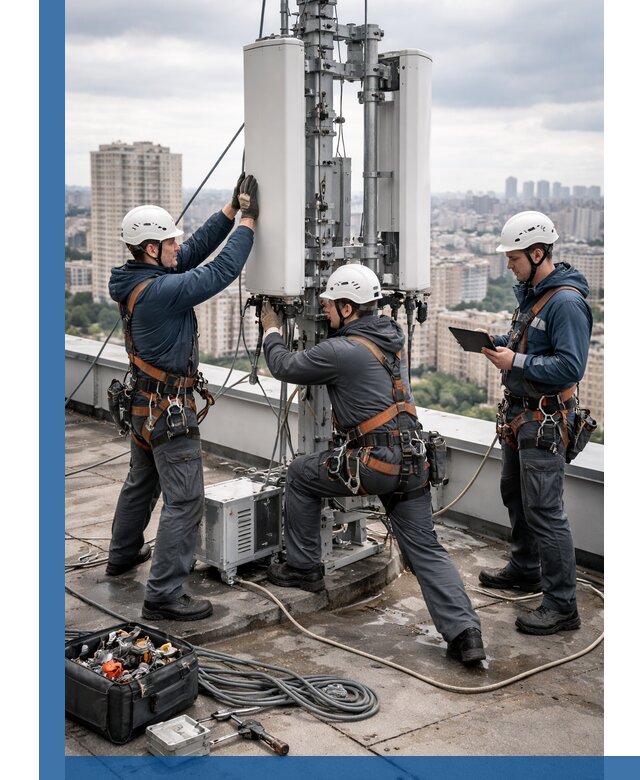 Монтаж антенн связи на крыше в Кемерово с вводом в эксплуатацию