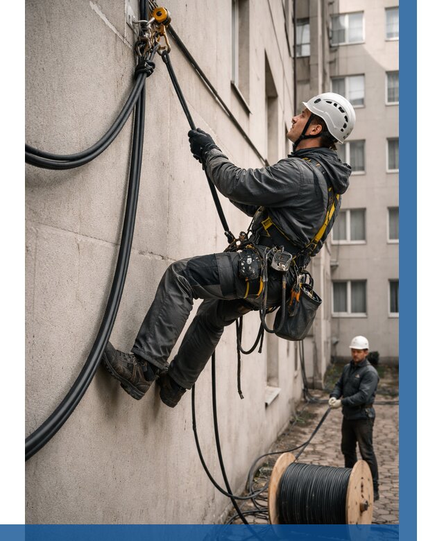 Протяжка кабеля питания на высоте в Кемерово от 468 р. | ВЫСОТНИК-Кмр