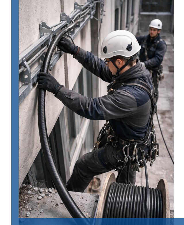 Протяжка кабеля питания на высоте в Кемерово с гарантией безопасности и качества