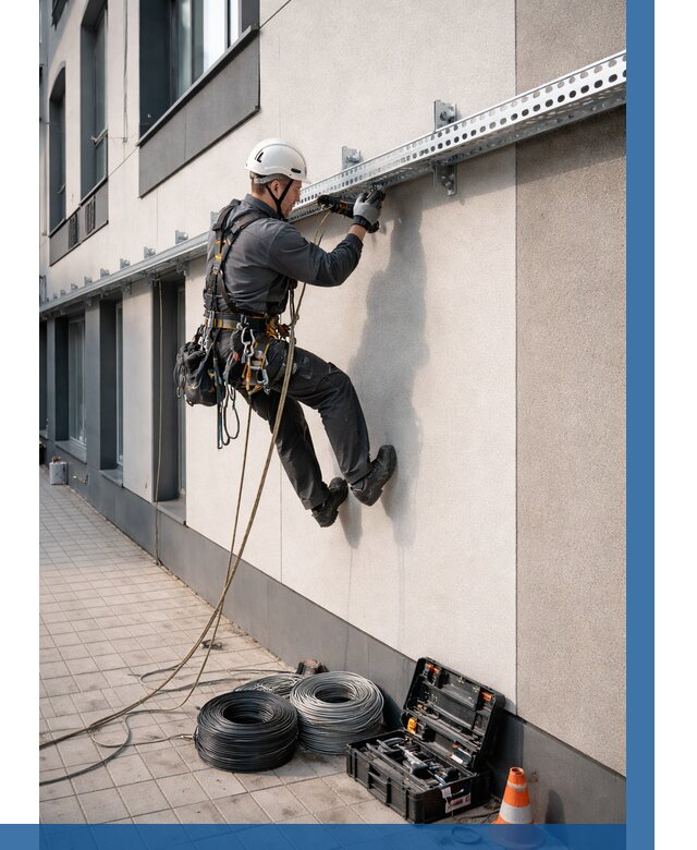 Монтаж кабельных лотков на фасаде в Кемерово от 1249 р. | ВЫСОТНИК-Кмр