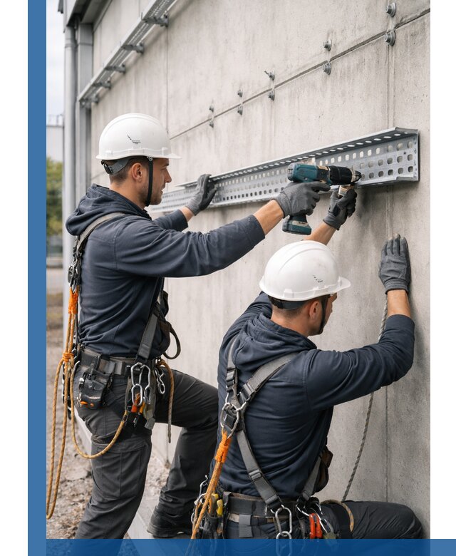 Монтаж кабельных лотков на фасаде зданий в Кемерово с гарантией