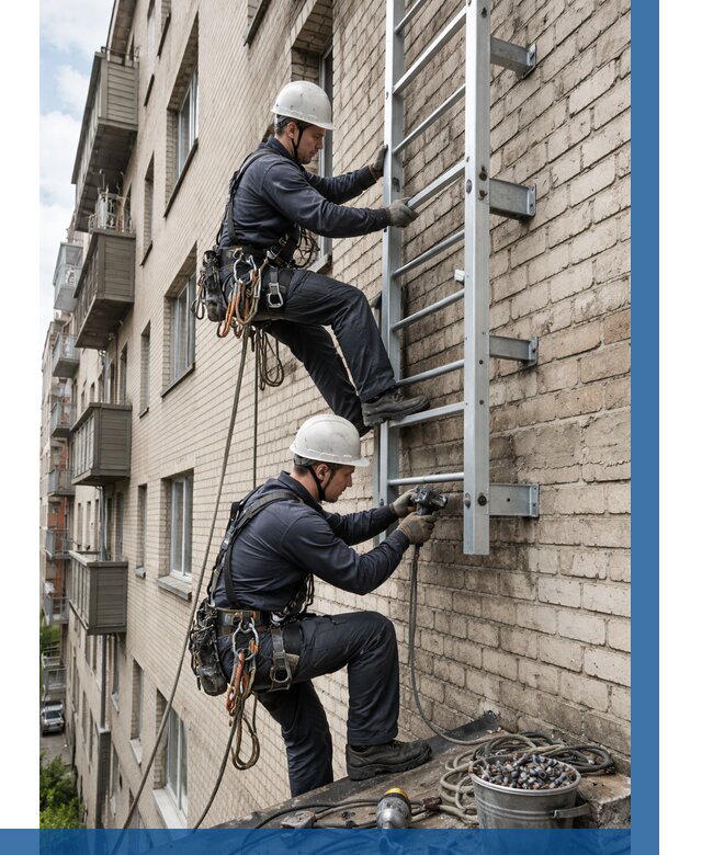 Монтаж пожарной лестницы в Кемерово от 26015 р заказать у ВЫСОТНИК-Кмр