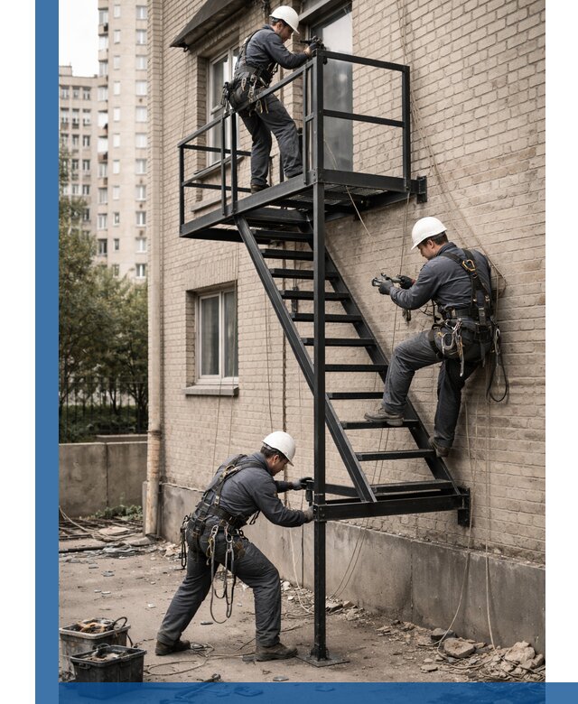 Монтаж пожарной лестницы в Кемерово, установка и крепление