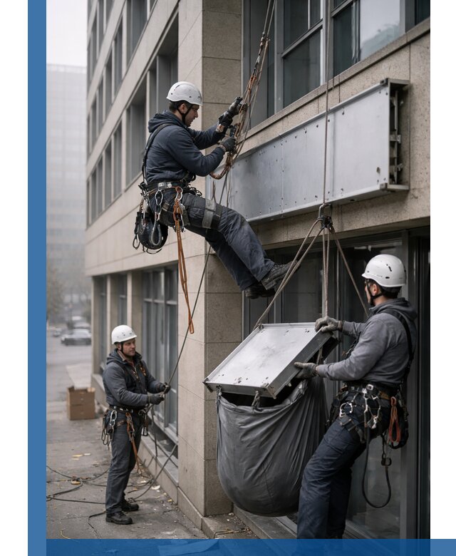 Демонтаж рекламной вывески с высотными работами в Кемерово