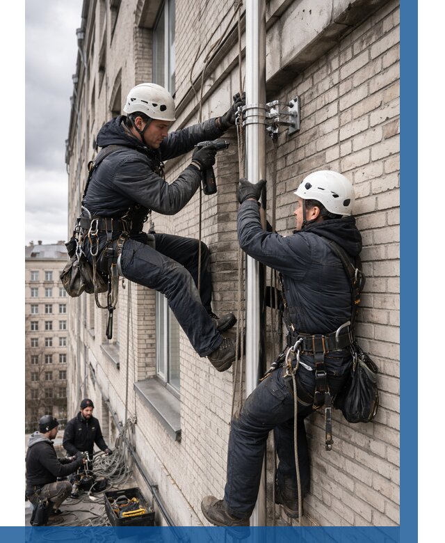 Монтаж флагштока на здании в Кемерово от 6764 р. | ВЫСОТНИК-Кмр