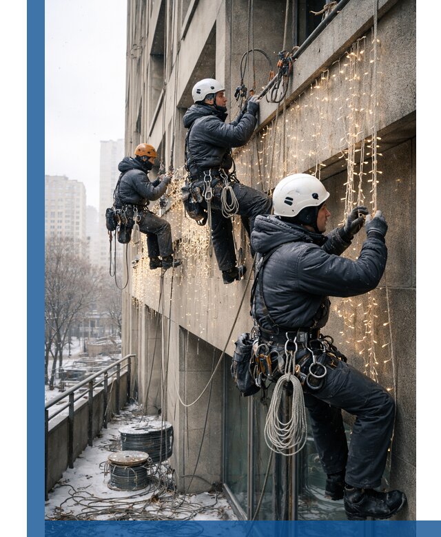 Монтаж новогодней иллюминации и украшение фасадов в Кемерово