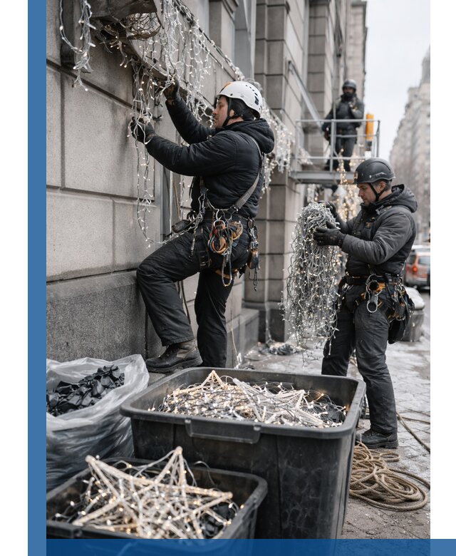 Демонтаж новогоднего оформления и гирлянд в Кемерово