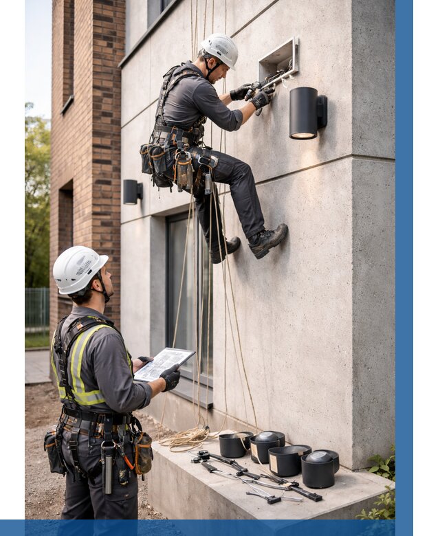 Монтаж фасадного освещения в Кемерово от 2602 р. | ВЫСОТНИК-Кмр