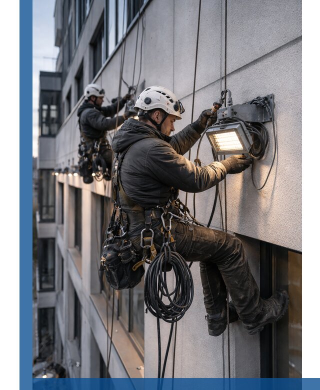 Монтаж фасадного освещения в Кемерово установка и подключение