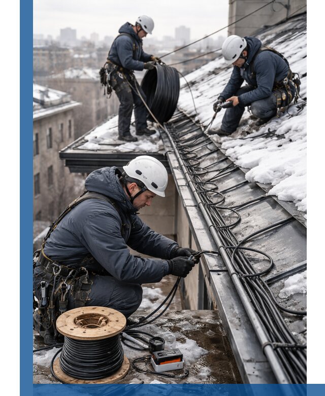 Монтаж греющего кабеля на кровле в Кемерово под ключ