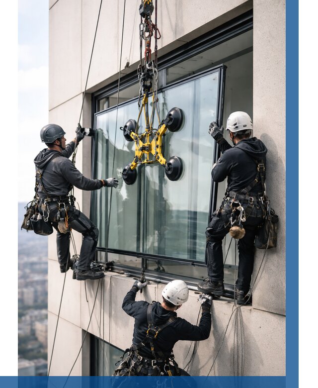 Монтаж стеклопакетов на высоте в Кемерово от 3330 р. | ВЫСОТНИК-Кмр