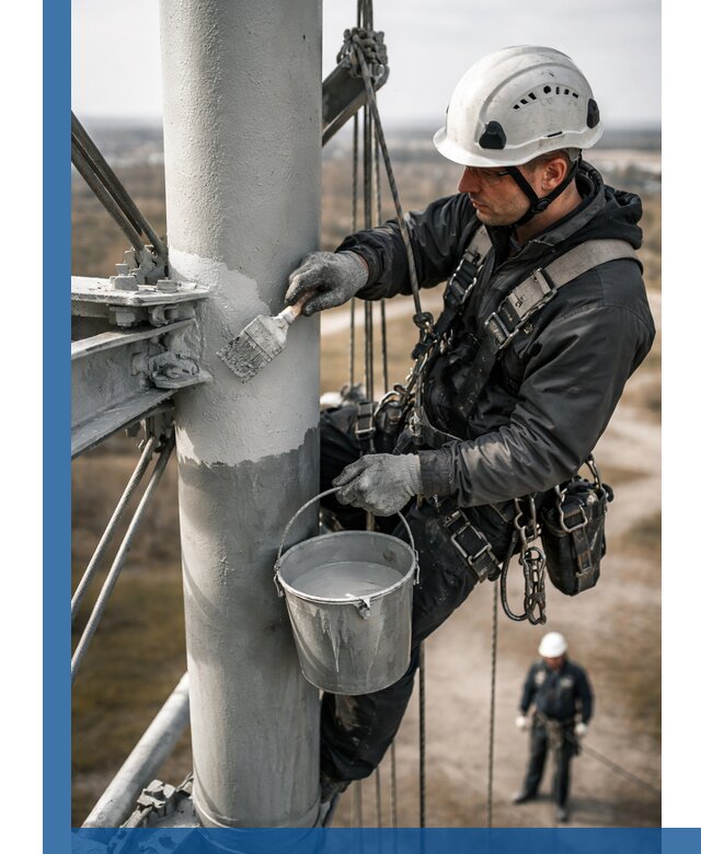 Покраска мачт связи в Кемерово промышленными альпинистами