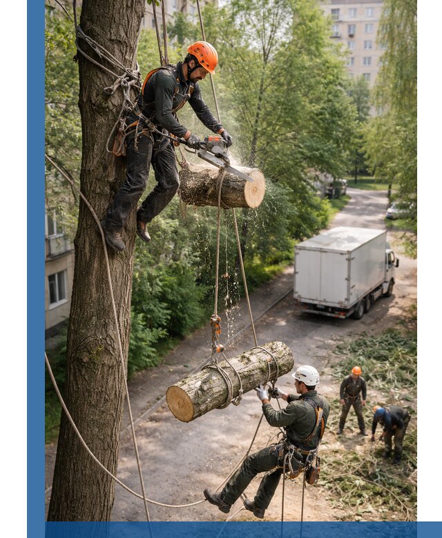 Спил деревьев альпинистами в Кемерово, безопасно и без повреждений