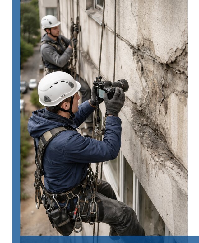 Фотофиксация дефектов фасада с высотной съемкой в Кемерово